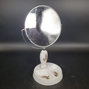 Antique Porcelain Pedestal Vanity Mirror Hand Painted Floral Victorian